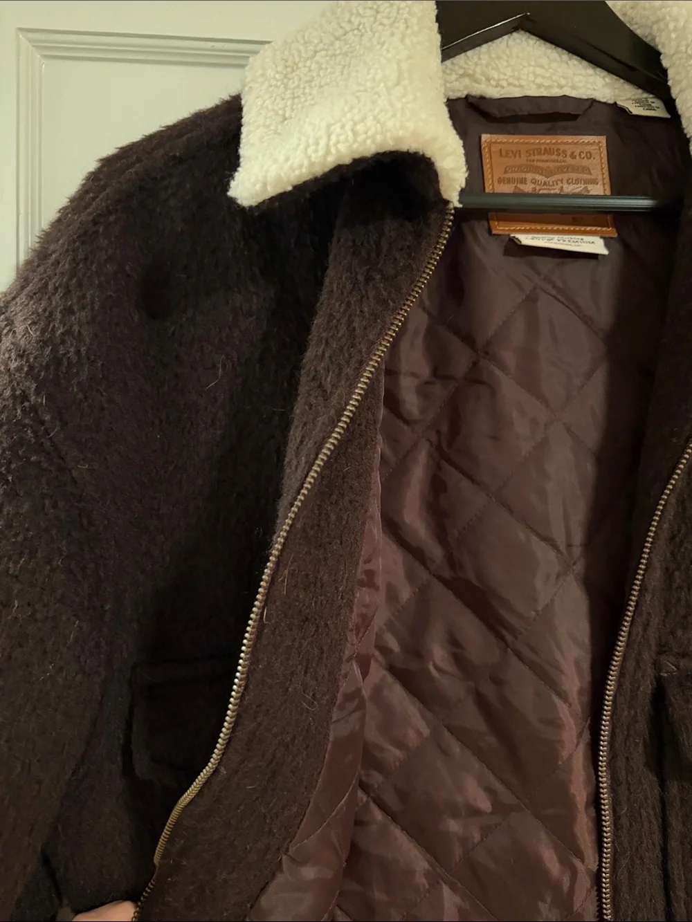 Levi's Dark Brown Teddy Jacket with Cream Sherpa Collar